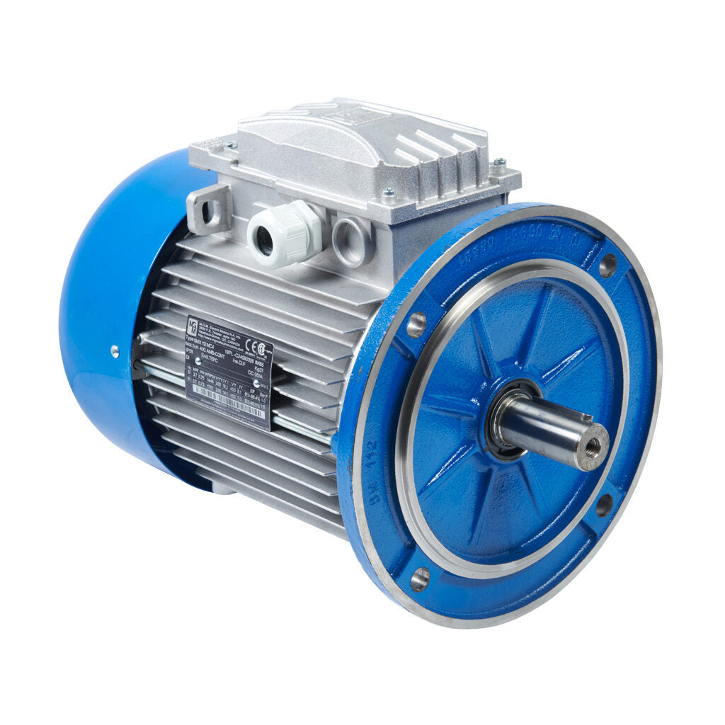 M.G.M. Electric Motors SMX IE3 premium efficiency AC induction motor, general purpose and inverter rated, 3hp, 3-phase, 230/460 VAC, 1800rpm, TEFC, IEC 100 frame, aluminum, D-flange (B5) mount.