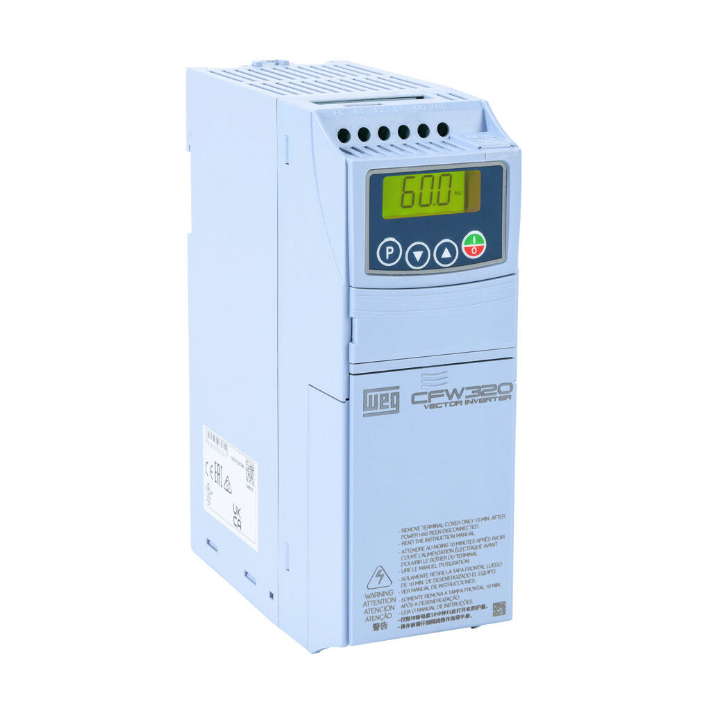 WEG CFW320 7.5HP VFD Drive | 460VAC 3-Phase Input | Enclosed C-Frame | Dynamic Braking | SVC/V/Hz/VVW